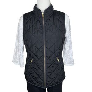 crown & ivy Puffer Vest Diamond Quilted Zip Up Fall Winter Black Gold Small S